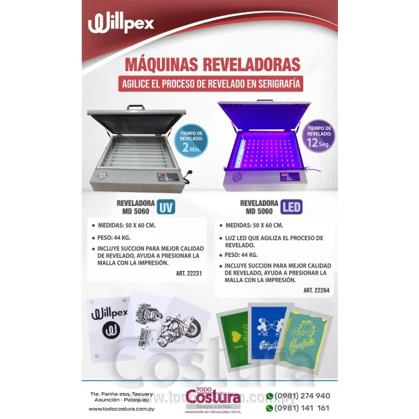 MAQUINA REVELADORA (UV - CON SUCCION - 50X60 CM) PARA SERIGRAFIA WILLPEX MD5060